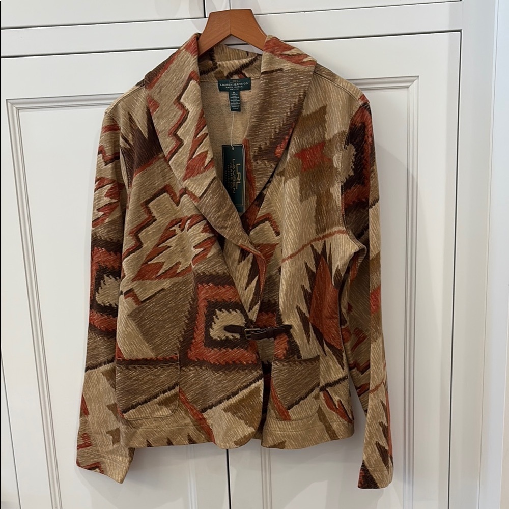 Ralph Lauren Multi Color Brown/Tan/Rust 100% Cotton Jacket—BEAUTIFUL! Navajo-NWT